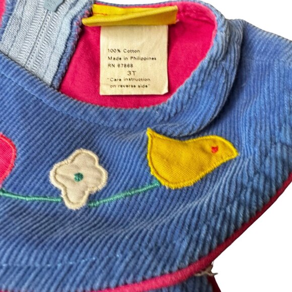 Frog Legs Toddler Corduroy Dress | Size 3T | Blue Sleeveless w/ Bird & Heart Ap - Picture 4 of 8
